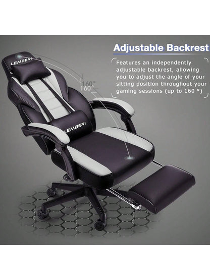Gaming Chair With Massage, Ergonomic Heavy Duty Design, Gamer Chair With Footrest And Lumbar Support, High Back Office Chair, Big And Tall Gaming Computer Chair, Black+White