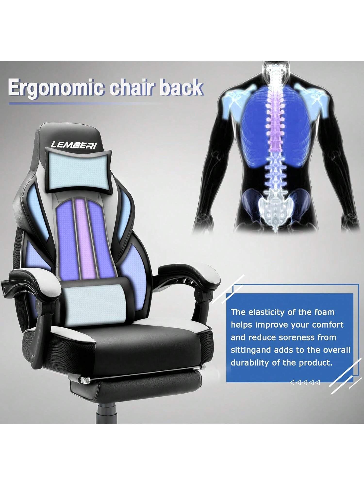 Gaming Chair With Massage, Ergonomic Heavy Duty Design, Gamer Chair With Footrest And Lumbar Support, High Back Office Chair, Big And Tall Gaming Computer Chair, Black+White