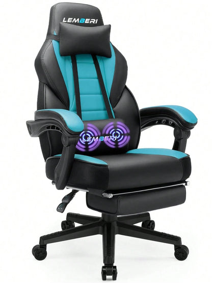 Gaming Chair With Massage, Ergonomic Heavy Duty Design, Gamer Chair With Footrest And Lumbar Support, High Back Office Chair, Big And Tall Gaming Computer Chair, Black+White