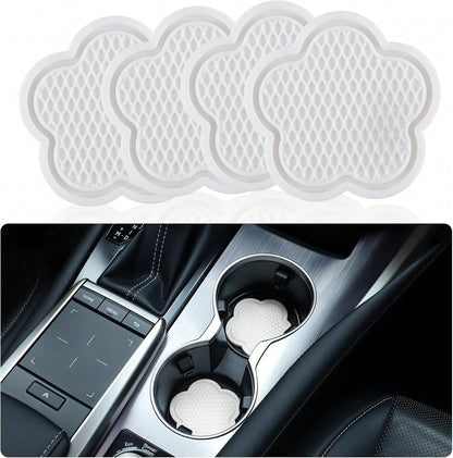 GaRhomxy Car Cup Holder Coaster, Universal Non-Slip Recessed Flower Shaped Cup Holders, Cute Car Accessories Interior For Women And Man Interior Sets 4 Pack (White)