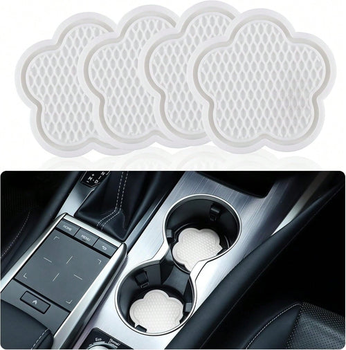GaRhomxy Car Cup Holder Coaster, Universal Non-Slip Recessed Flower Shaped Cup Holders, Cute Car Accessories Interior For Women And Man Interior Sets 4 Pack (White)