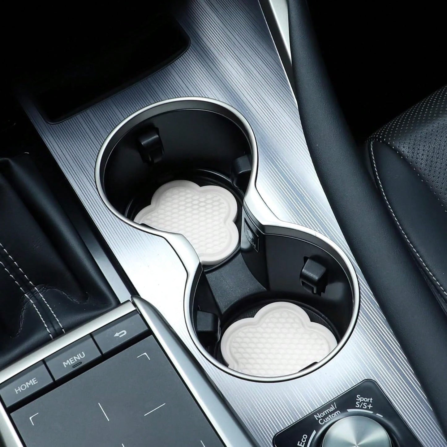 GaRhomxy Car Cup Holder Coaster, Universal Non-Slip Recessed Flower Shaped Cup Holders, Cute Car Accessories Interior For Women And Man Interior Sets 4 Pack (White)