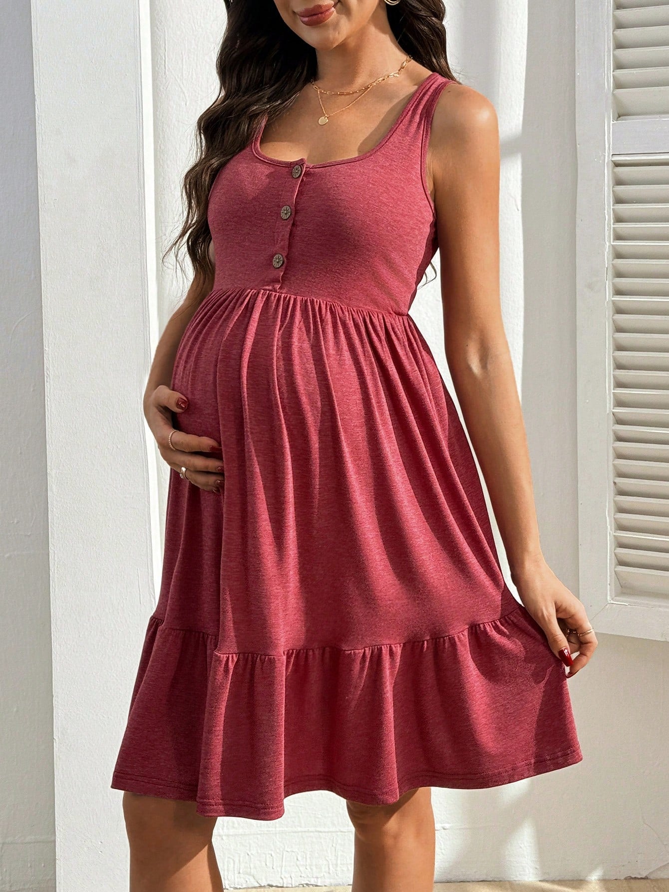 GentleRue Maternity Women's Solid Color Minimalist Sleeveless Nursing Dress, Everyday Wear