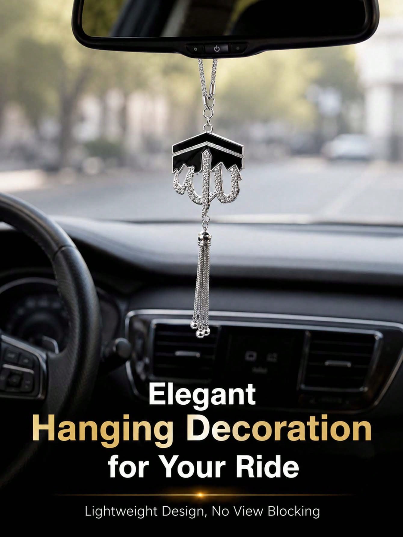 Geometric Diamond Tassel Car Rearview Mirror Hanging Ornament, Alloy Tassel Pendant With Rhinestones, Elegant Middle Eastern Style Car Interior Decoration Gift, Luxurious Islamic Style Car Rearview Mi