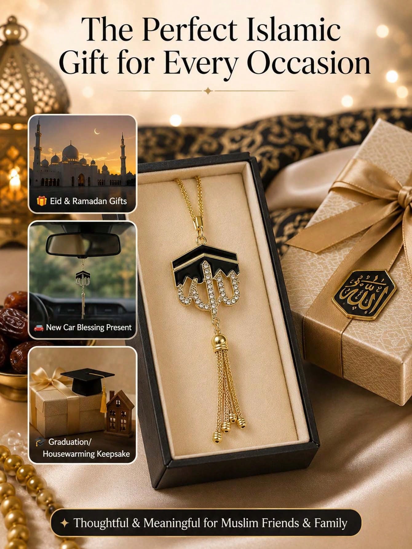 Geometric Diamond Tassel Car Rearview Mirror Hanging Ornament, Alloy Tassel Pendant With Rhinestones, Elegant Middle Eastern Style Car Interior Decoration Gift, Luxurious Islamic Style Car Rearview Mi