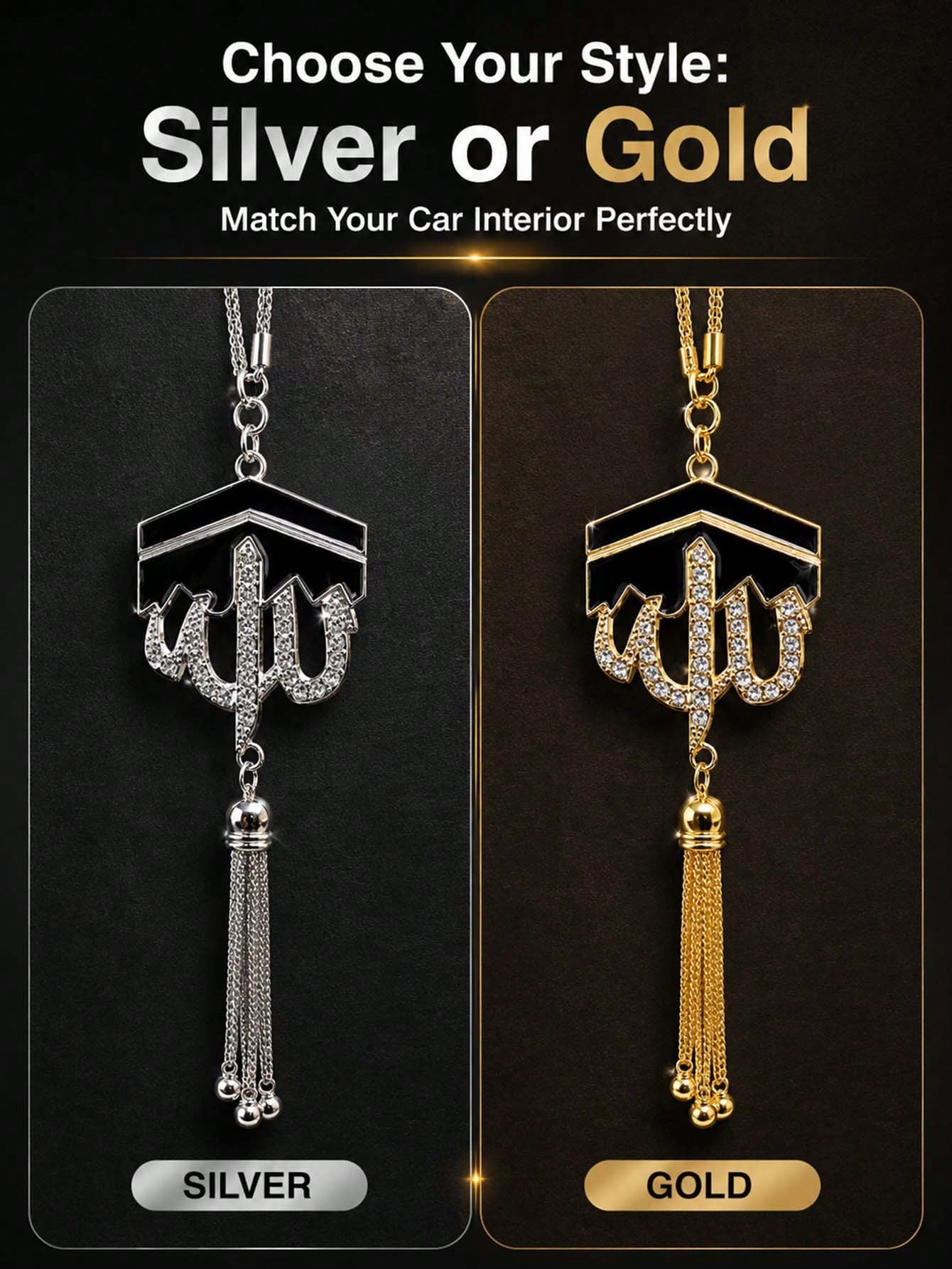 Geometric Diamond Tassel Car Rearview Mirror Hanging Ornament, Alloy Tassel Pendant With Rhinestones, Elegant Middle Eastern Style Car Interior Decoration Gift, Luxurious Islamic Style Car Rearview Mi