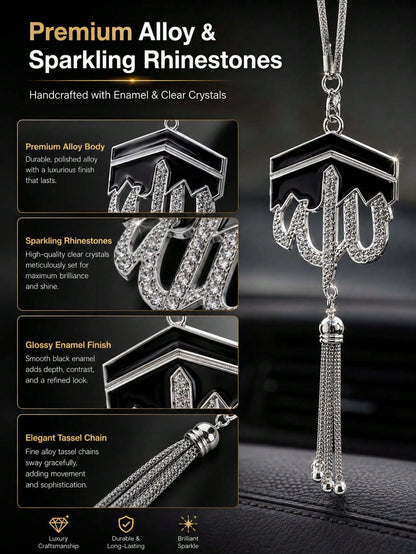Geometric Diamond Tassel Car Rearview Mirror Hanging Ornament, Alloy Tassel Pendant With Rhinestones, Elegant Middle Eastern Style Car Interior Decoration Gift, Luxurious Islamic Style Car Rearview Mi
