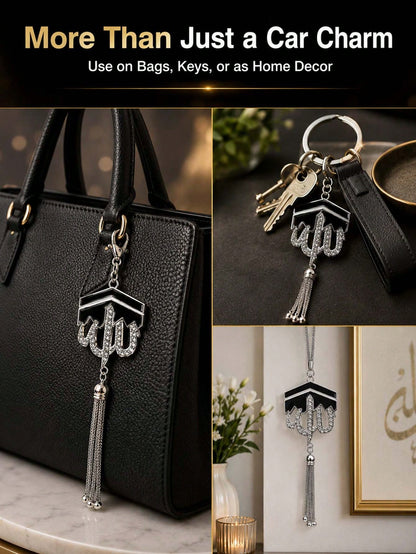 Geometric Diamond Tassel Car Rearview Mirror Hanging Ornament, Alloy Tassel Pendant With Rhinestones, Elegant Middle Eastern Style Car Interior Decoration Gift, Luxurious Islamic Style Car Rearview Mi