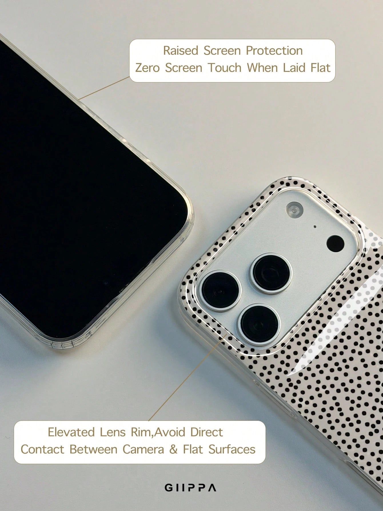 GIIPPA 1pc White Base With Black Dense Polka Dot Pattern Design, Phone 17 Pro Max Phone Case, Compatible With Phone 16 Pro Max, 15 Pro Max, 14 Pro Max, Korean Style High-End Fashionable And Fun Phone