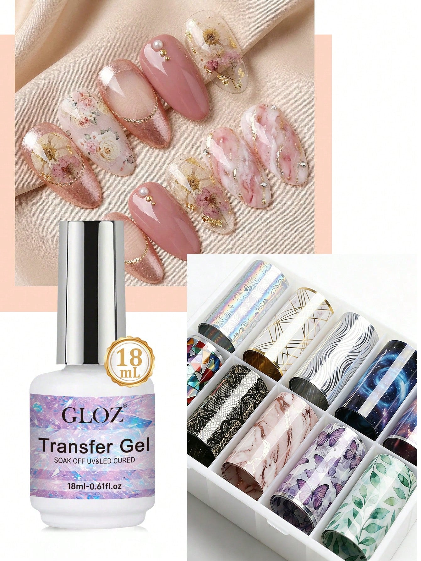 GLOZ 18ml Nail Foil Glue Nail Art Foil Glue Gel For Foil Stickers Nail Glue Foil Transfer Gel Nail Foil Transfer Glue Nail Art Manicure DIY LED Lamp Required Soak Off