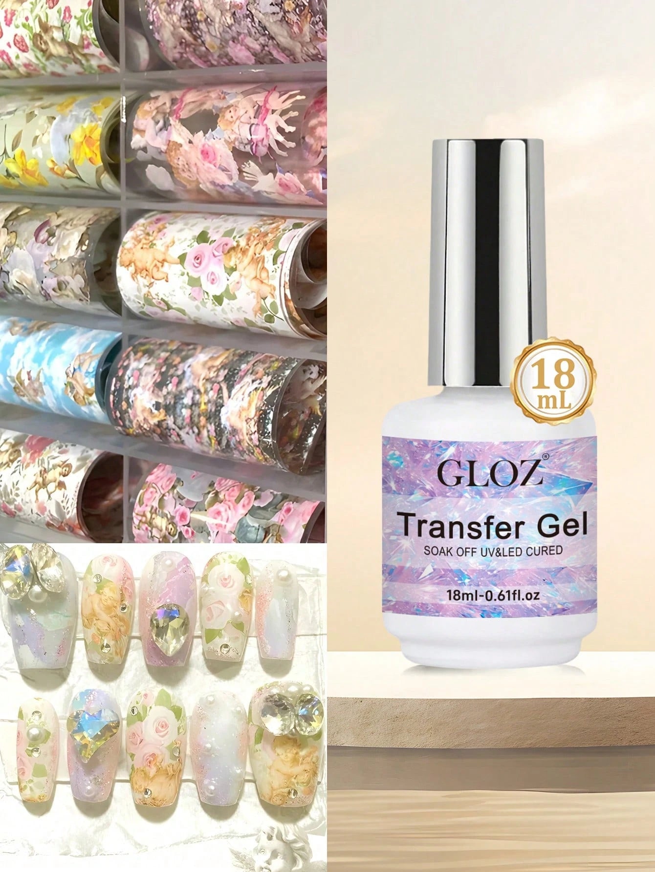 GLOZ 18ml Nail Foil Glue Nail Art Foil Glue Gel For Foil Stickers Nail Glue Foil Transfer Gel Nail Foil Transfer Glue Nail Art Manicure DIY LED Lamp Required Soak Off