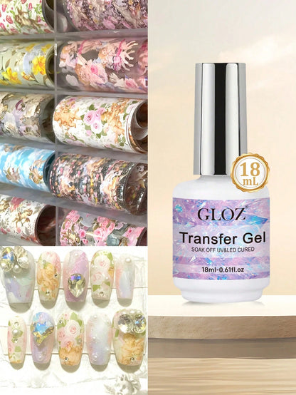 GLOZ 18ml Nail Foil Glue Nail Art Foil Glue Gel For Foil Stickers Nail Glue Foil Transfer Gel Nail Foil Transfer Glue Nail Art Manicure DIY LED Lamp Required Soak Off