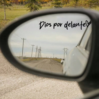 God On The Rearview Mirror, Decorative Makeup Mirror Sticker, Inspirational And Positive Energy Message Sticker, Spanish Themed Home Decor Mirror Sticker