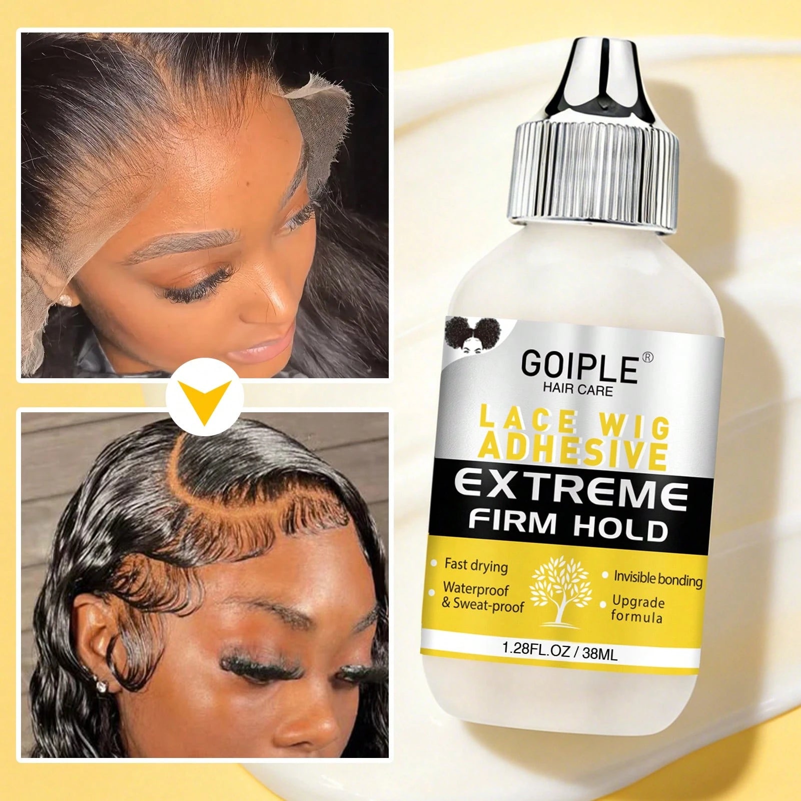 Goiple Strong Hold Lace Front Wig Glue, Quick Dry Waterproof Invisible Adhesive For Lace Frontal & Hair Replacement,Clear Bonding Formula For Multi Hair Textures, Perfect For Wig Install, Daily Wear &