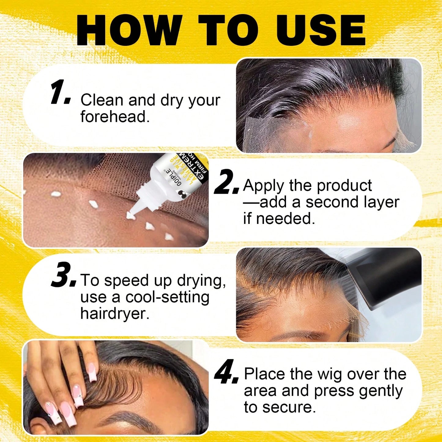 Goiple Strong Hold Lace Front Wig Glue, Quick Dry Waterproof Invisible Adhesive For Lace Frontal & Hair Replacement,Clear Bonding Formula For Multi Hair Textures, Perfect For Wig Install, Daily Wear &