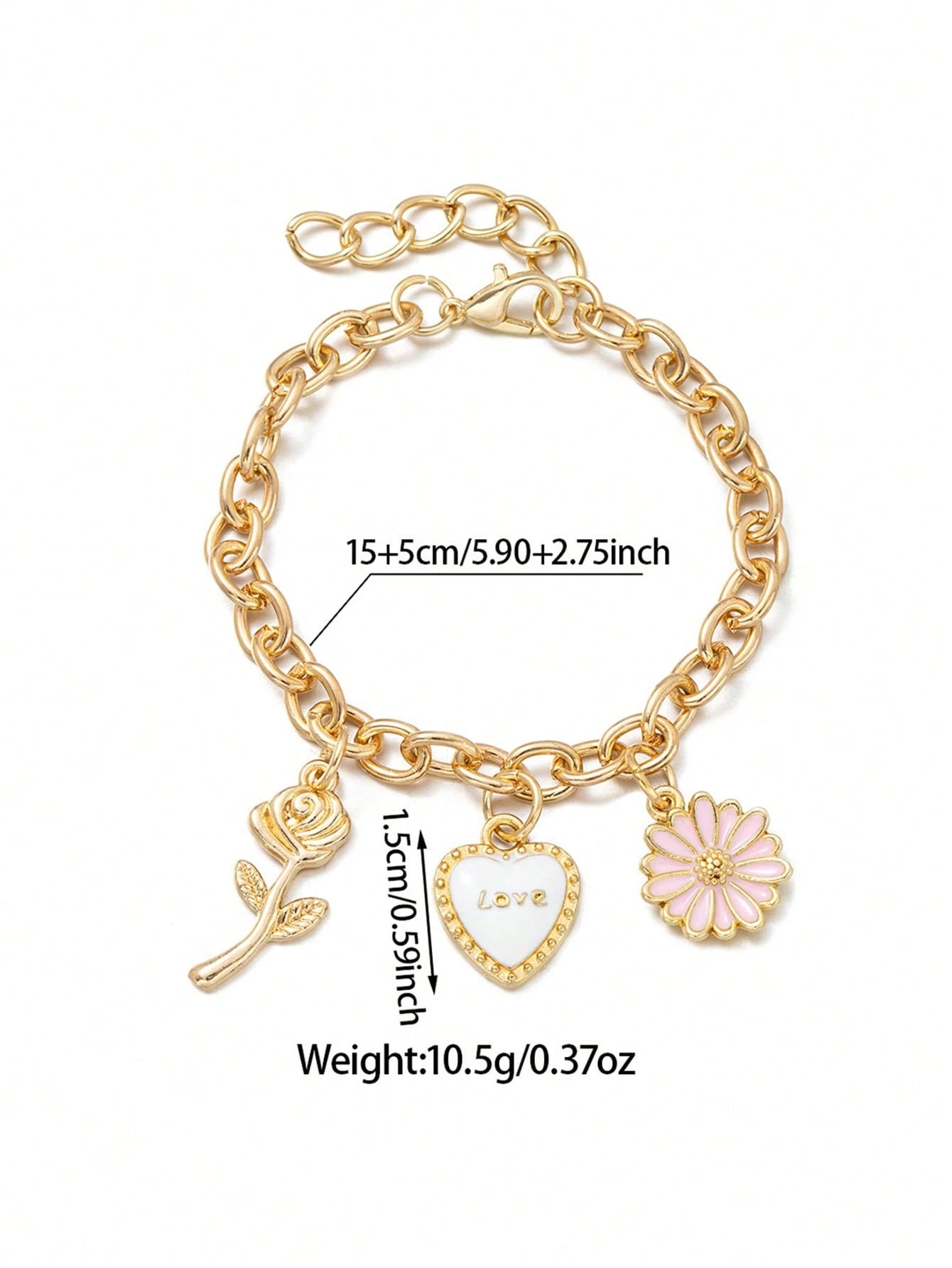 Gold Chain Car Steering Wheel Decorative Pendant, With Rose Heart-Shaped Daisy Charm, Elegant Metal Pendant With Keychain Holder, Fashionable Women's Car Accessory, Multi-Purpose Decoration For Steeri