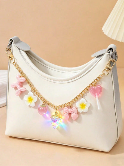 Gold Chain Pink Heart Cherry Bag Charm, Cute Keychain Pendant, Suitable For Crossbody Underarm Bag Wallet, Birthday Mother's Day Teacher's Day Gift