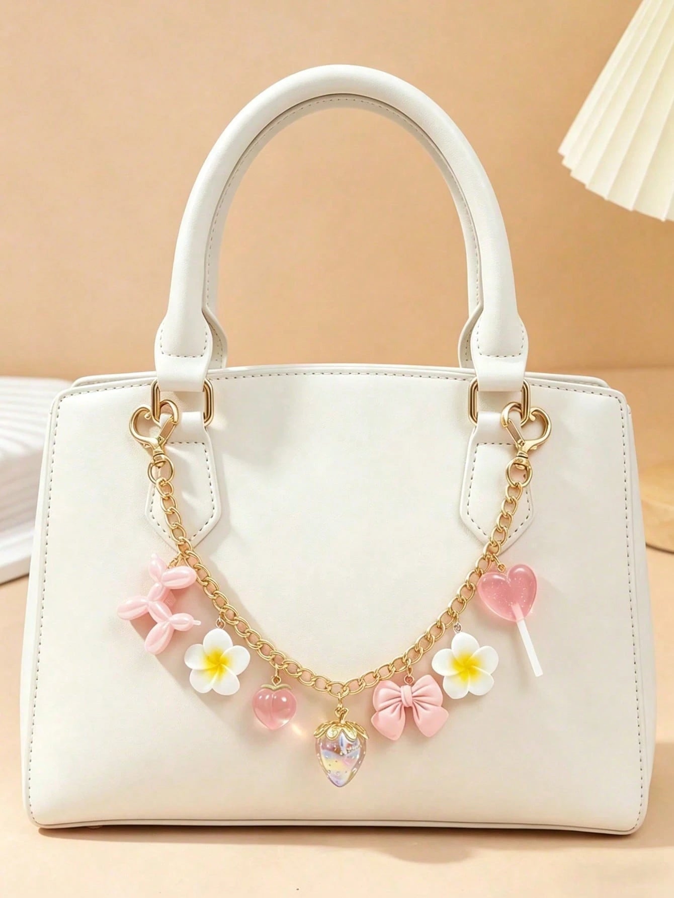 Gold Chain Pink Heart Cherry Bag Charm, Cute Keychain Pendant, Suitable For Crossbody Underarm Bag Wallet, Birthday Mother's Day Teacher's Day Gift
