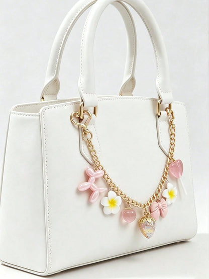 Gold Chain Pink Heart Cherry Bag Charm, Cute Keychain Pendant, Suitable For Crossbody Underarm Bag Wallet, Birthday Mother's Day Teacher's Day Gift