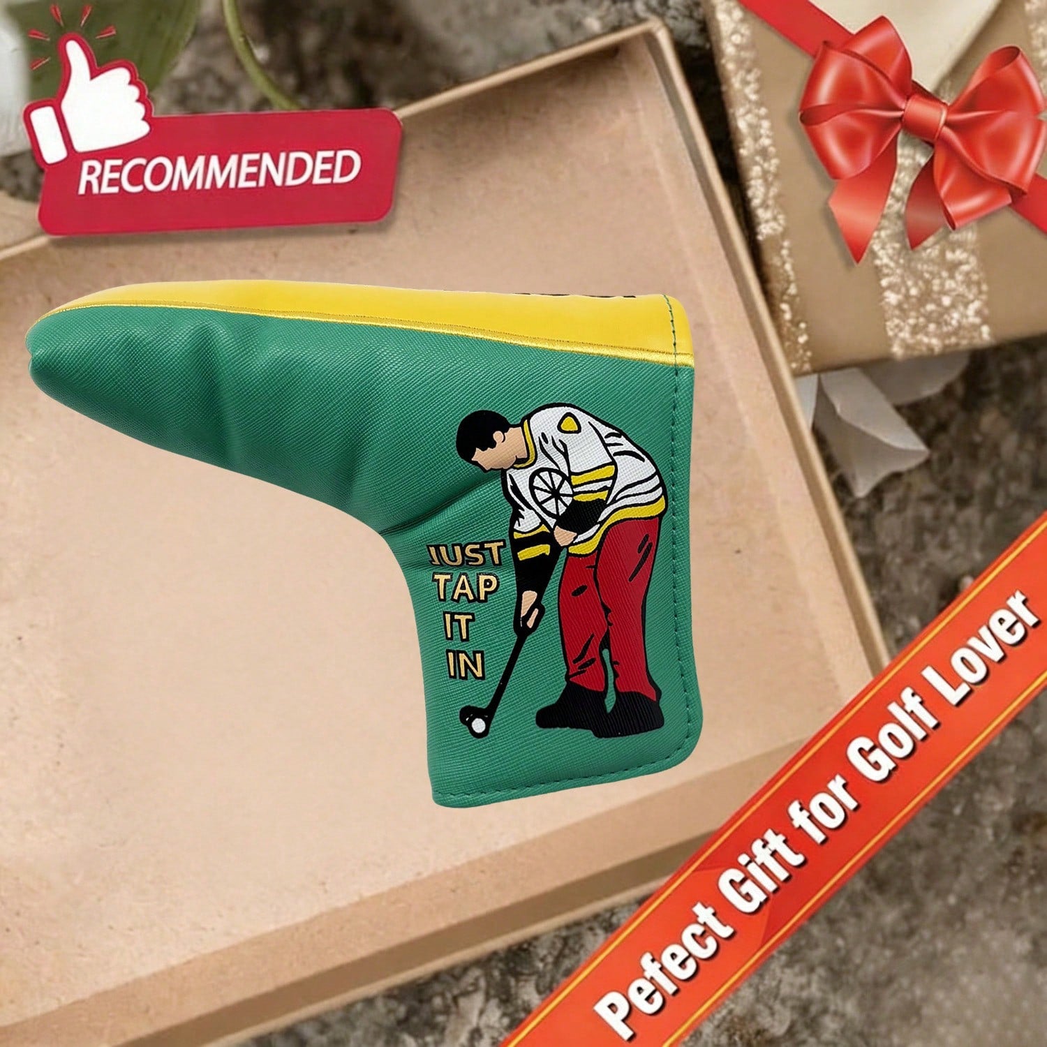 Golf Putter Head Cover| Soft Velvet Lining| Double-Sided Pattern| Scratch-Resistant PU Leather| Fits Most Blade Putters