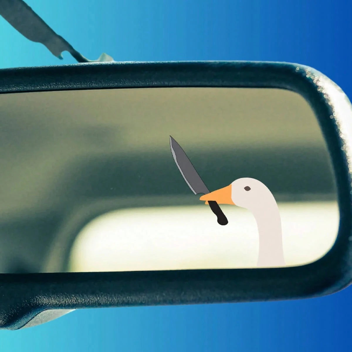 Goose Meme Mirror Peaker Decal ( Funny Goose Holding Knife Cute Sticker Rear View Mirror Stickers )