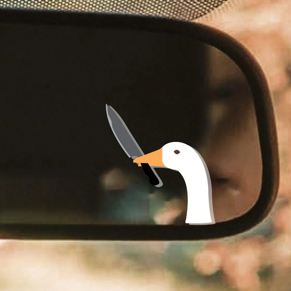 Goose Meme Mirror Peaker Decal ( Funny Goose Holding Knife Cute Sticker Rear View Mirror Stickers )