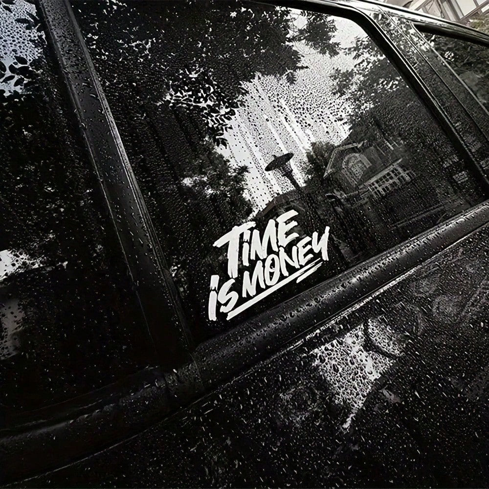 Graffiti "TIME IS MONEY" Vinyl Car Sticker, Waterproof Self-Adhesive Decal, Suitable For Car Windows, Body Sides, Trucks, SUVs