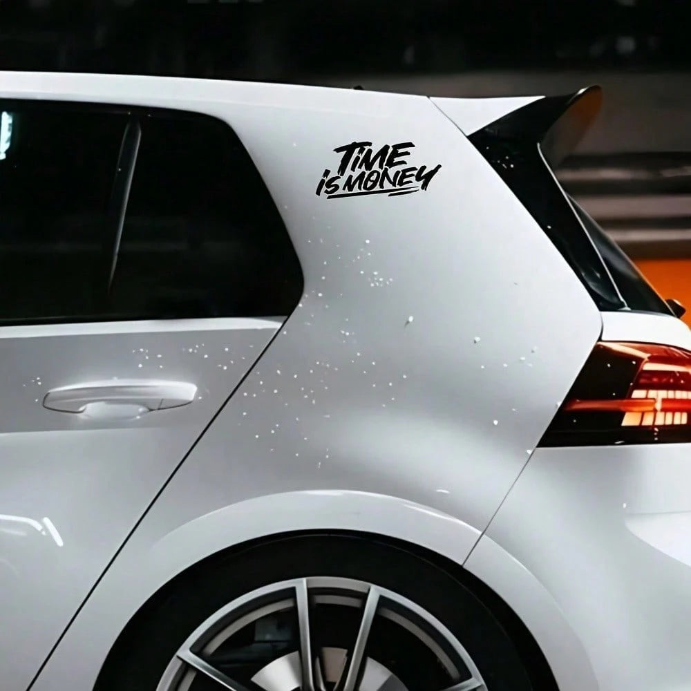 Graffiti "TIME IS MONEY" Vinyl Car Sticker, Waterproof Self-Adhesive Decal, Suitable For Car Windows, Body Sides, Trucks, SUVs