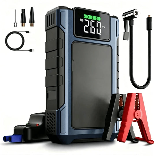 GRMA [4000A Peak| Portable] 4000A Peak Portable Tire Inflator| Car Jump Starter + Air Compressor All-In-One| 2.38G Gasoline, 1.98G, LED Light, USB Power Bank