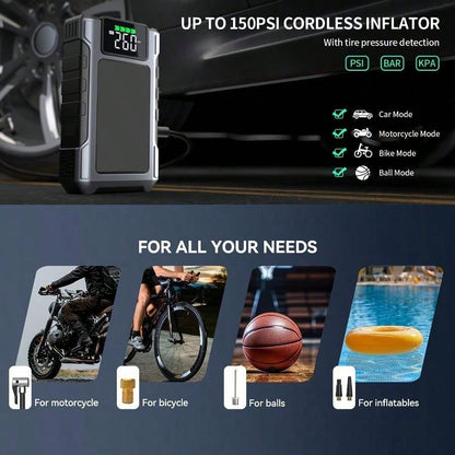GRMA [4000A Peak| Portable] 4000A Peak Portable Tire Inflator| Car Jump Starter + Air Compressor All-In-One| 2.38G Gasoline, 1.98G, LED Light, USB Power Bank