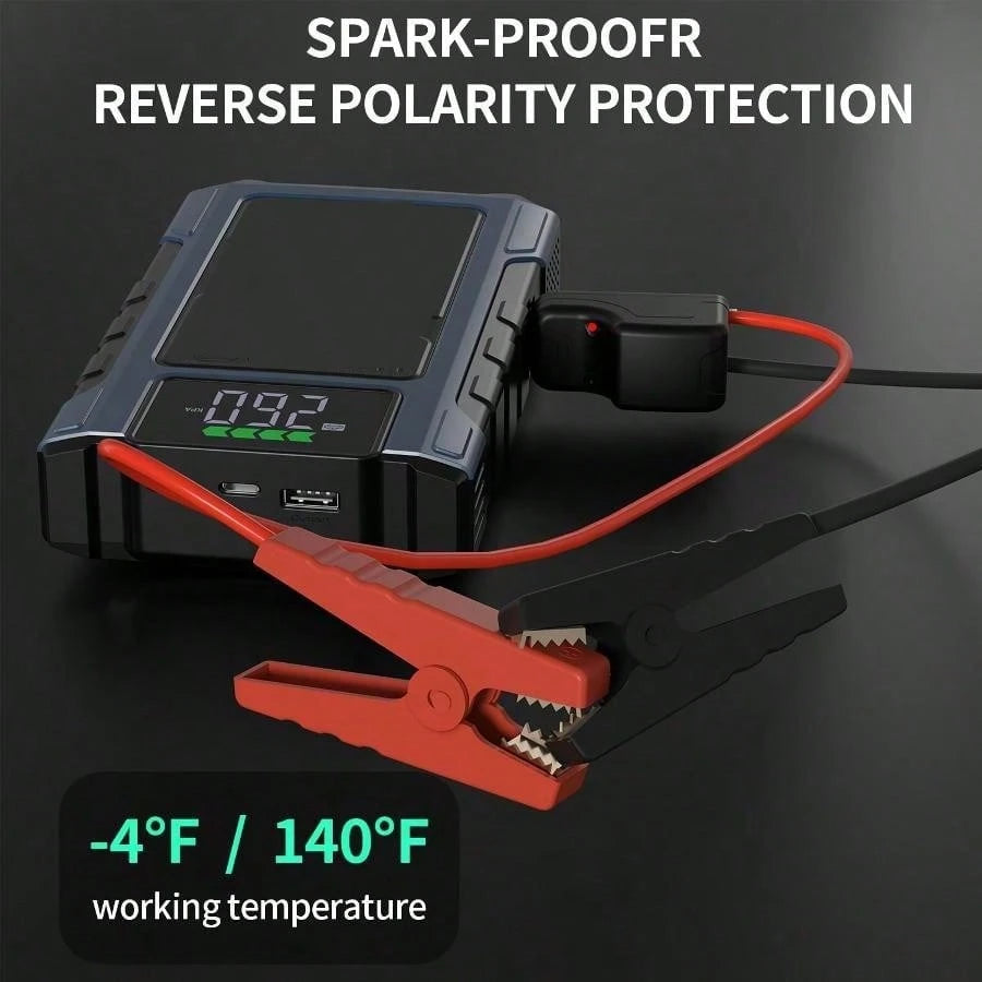 GRMA [4000A Peak| Portable] 4000A Peak Portable Tire Inflator| Car Jump Starter + Air Compressor All-In-One| 2.38G Gasoline, 1.98G, LED Light, USB Power Bank