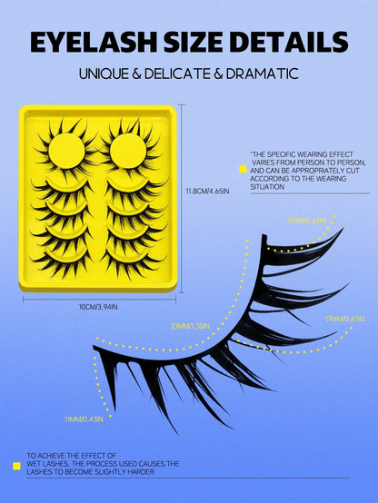 GROINNEYA 6 Pairs Wet Fox Eye Lashes Anime False Eyelashes Cosplay Fake Lashes Dramatic Eyelashes Wet Eyelashes Extensions Makeup Tool(SJ04) Strip Lashes, Lashes, Eyelashes, Fake Lashes