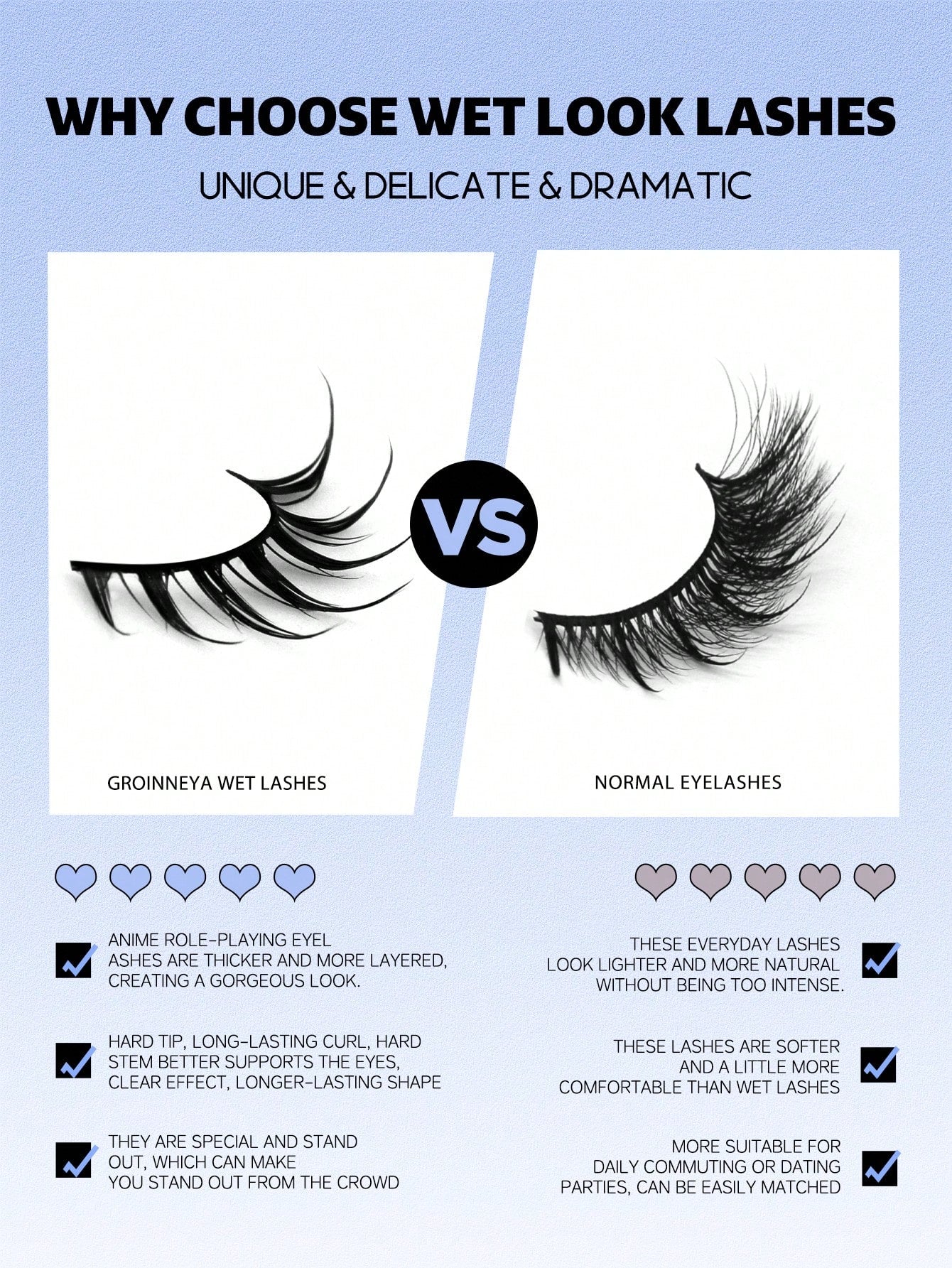 GROINNEYA 6 Pairs Wet Fox Eye Lashes Anime False Eyelashes Cosplay Fake Lashes Dramatic Eyelashes Wet Eyelashes Extensions Makeup Tool(SJ04) Strip Lashes, Lashes, Eyelashes, Fake Lashes