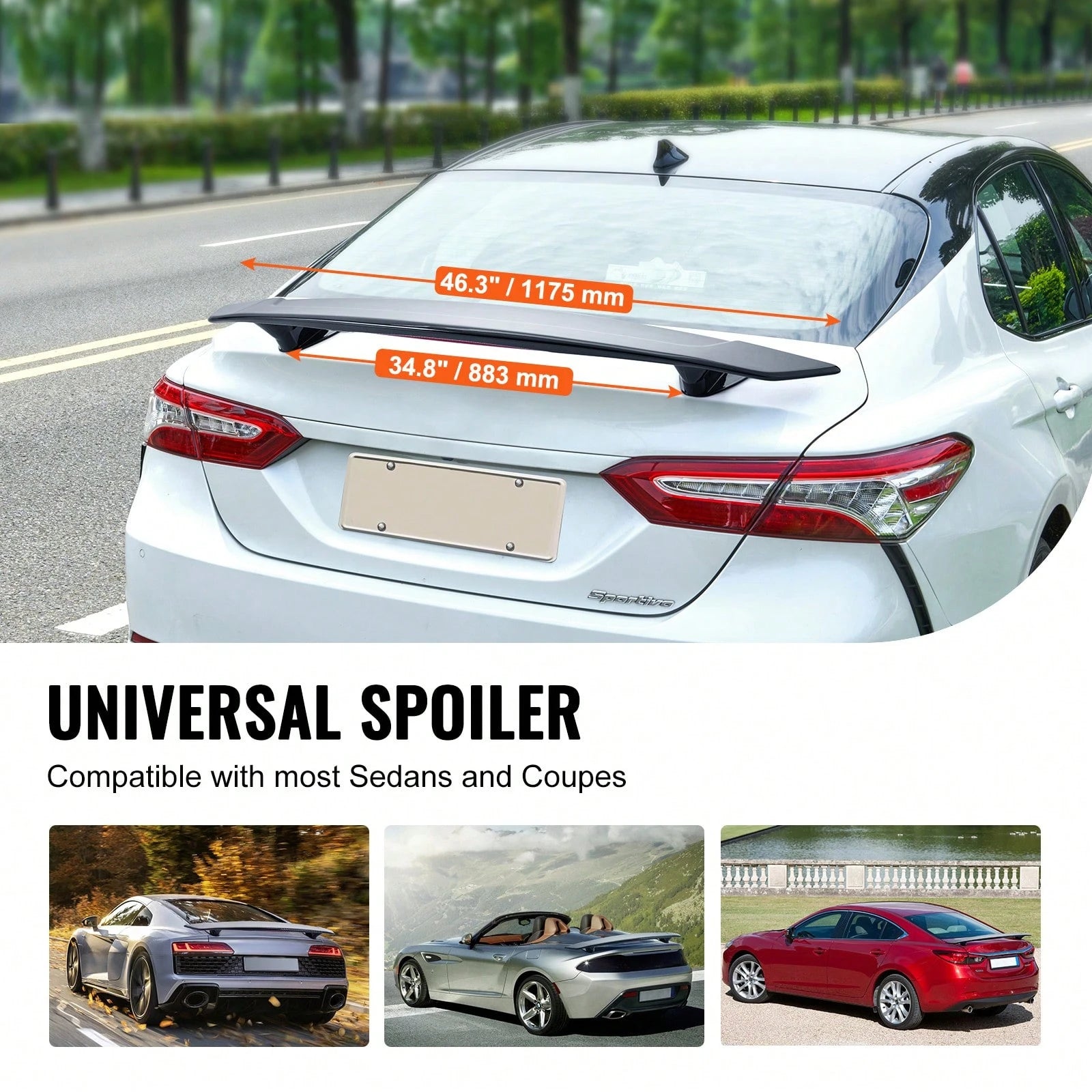 GT Wing Car Spoiler 46.3 Inch Universal Spoiler Compatible With Most Sedans And Coupes High Strength ABS Material Car Rear Spoiler Wing Racing Spoiler BGW JDM Drift Glossy Black