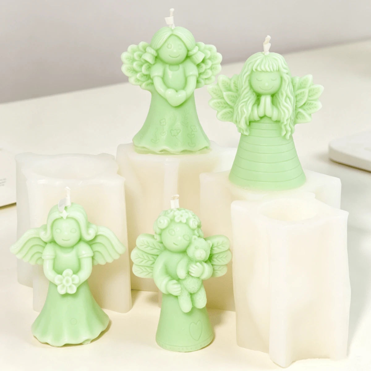 Guardian Angel Figurine Candle Silicone Mold Angel Ornaments Statues For Home Table Decor Praying Angel Craft Making Tool Angel Wing Resin Casting DIY Candle Craft Making Mould Festival Gift