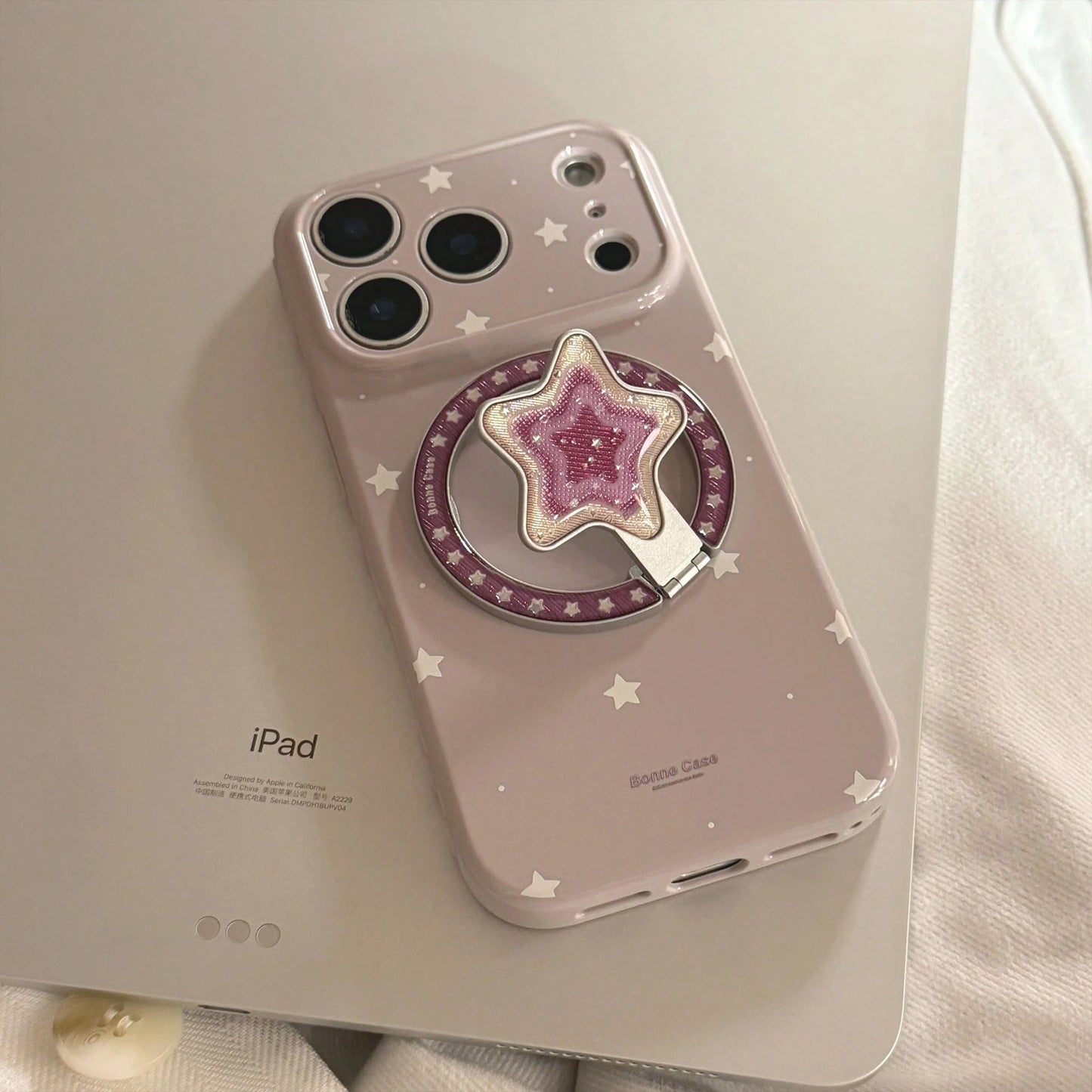 GUCADI Dark Berry Purple Magnetic White Cold Star + Grape Purple Star Gold Star Magnetic Phone Stand Cream Blue Star Compatible With Apple 17 Pro Max Phone Case 16 Striped Magnetic Stand 15 Shockproof