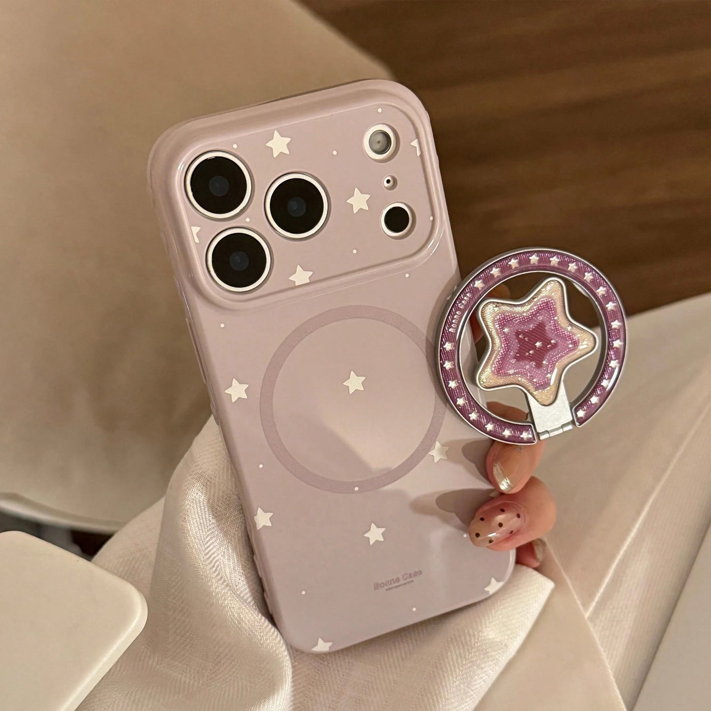 GUCADI Dark Berry Purple Magnetic White Cold Star + Grape Purple Star Gold Star Magnetic Phone Stand Cream Blue Star Compatible With Apple 17 Pro Max Phone Case 16 Striped Magnetic Stand 15 Shockproof