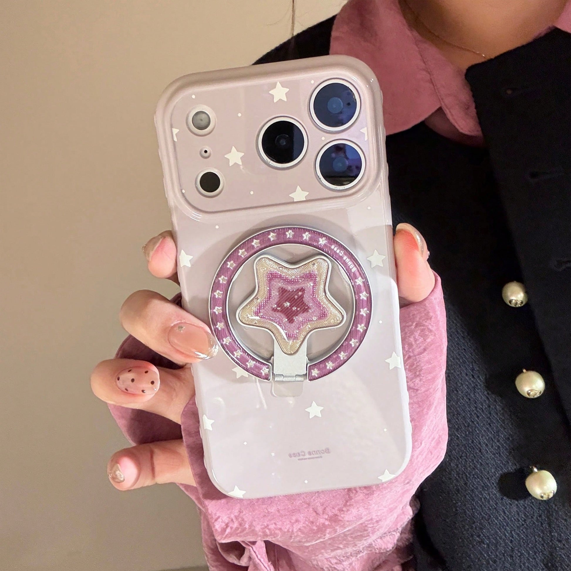 GUCADI Dark Berry Purple Magnetic White Cold Star + Grape Purple Star Gold Star Magnetic Phone Stand Cream Blue Star Compatible With Apple 17 Pro Max Phone Case 16 Striped Magnetic Stand 15 Shockproof