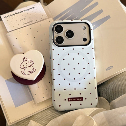 GUCADI Thin Brown Polka Dot + Chocolate Dog Magnetic Phone Case Compatible With Apple 17 Pro Max, Suitable For 16 Film, 15 Matte Hard Shell, 14 Magnetic Stand. Cute, Girly, Creative, Minimalist, Carto