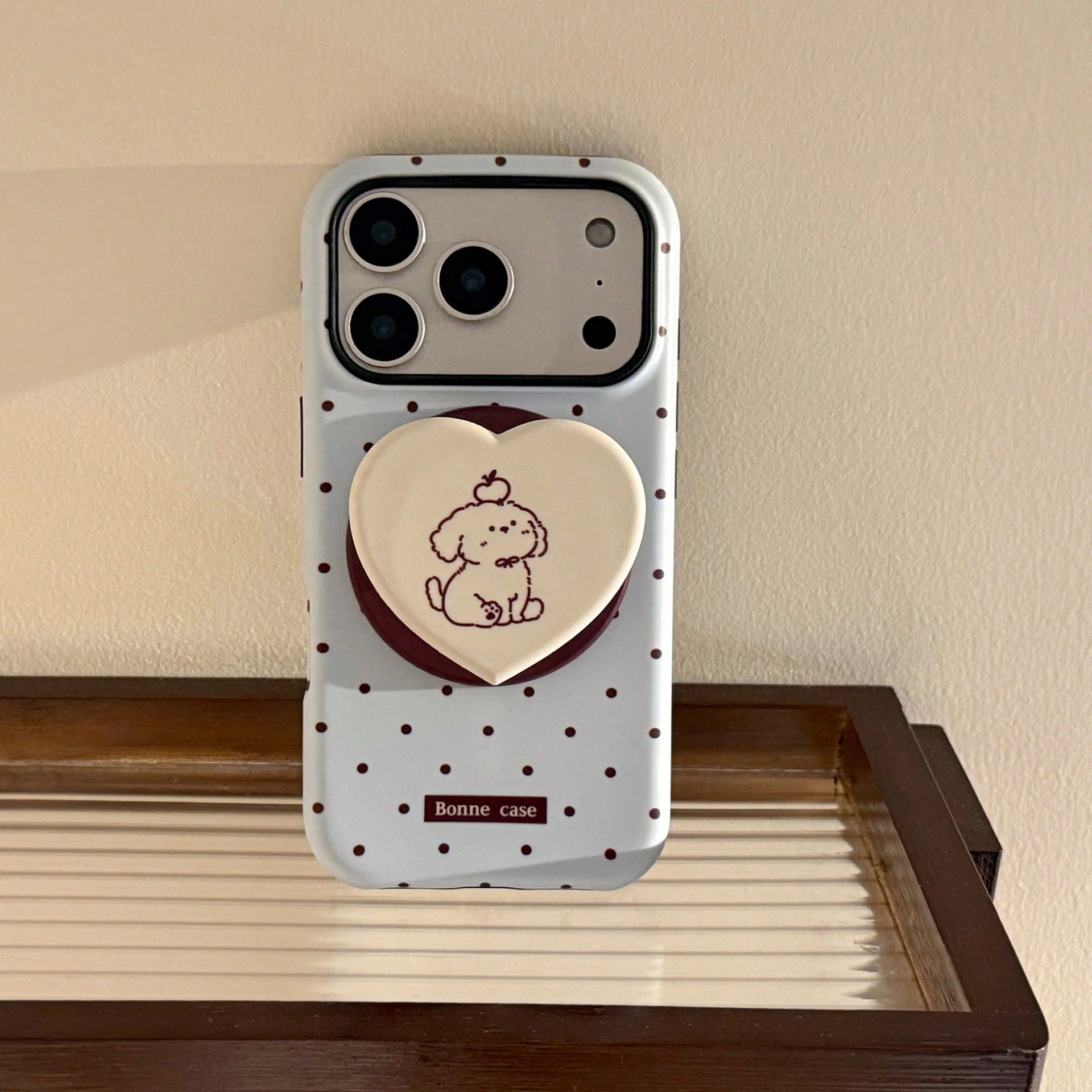 GUCADI Thin Brown Polka Dot + Chocolate Dog Magnetic Phone Case Compatible With Apple 17 Pro Max, Suitable For 16 Film, 15 Matte Hard Shell, 14 Magnetic Stand. Cute, Girly, Creative, Minimalist, Carto