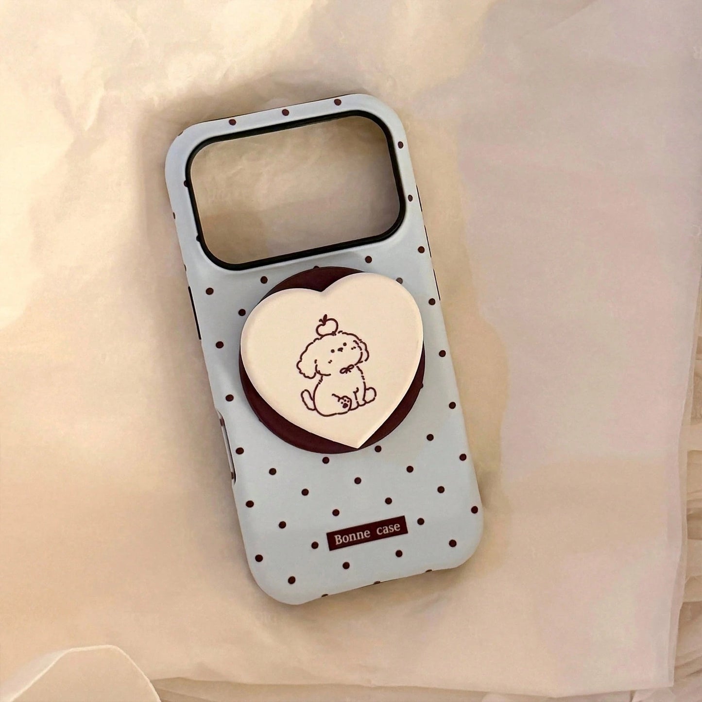 GUCADI Thin Brown Polka Dot + Chocolate Dog Magnetic Phone Case Compatible With Apple 17 Pro Max, Suitable For 16 Film, 15 Matte Hard Shell, 14 Magnetic Stand. Cute, Girly, Creative, Minimalist, Carto