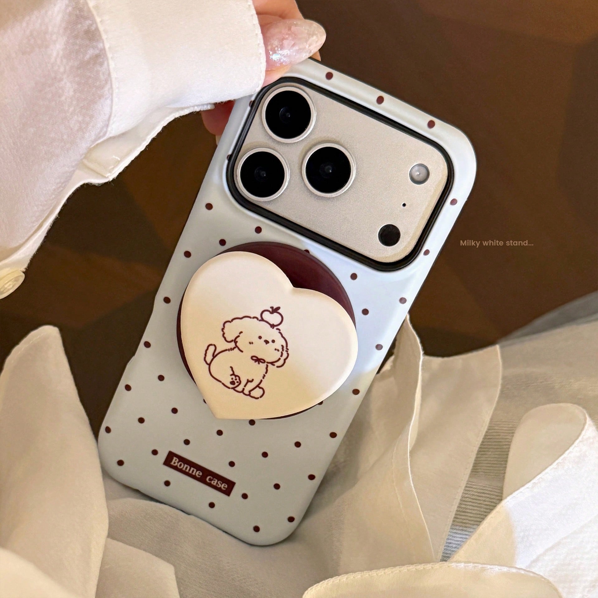 GUCADI Thin Brown Polka Dot + Chocolate Dog Magnetic Phone Case Compatible With Apple 17 Pro Max, Suitable For 16 Film, 15 Matte Hard Shell, 14 Magnetic Stand. Cute, Girly, Creative, Minimalist, Carto