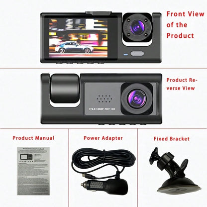 GYIOEUPT Dual Lens Car Dash Cam, 1080P Front & 480P Built-In Camera, 2'' IPS Screen, IR Night Vision, Wide Angle, Universal Vehicle Driving Recorder