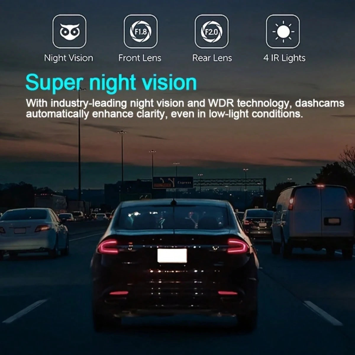 GYIOEUPT Dual Lens Car Dash Cam, 1080P Front & 480P Built-In Camera, 2'' IPS Screen, IR Night Vision, Wide Angle, Universal Vehicle Driving Recorder