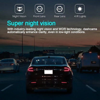 GYIOEUPT Dual Lens Car Dash Cam, 1080P Front & 480P Built-In Camera, 2'' IPS Screen, IR Night Vision, Wide Angle, Universal Vehicle Driving Recorder
