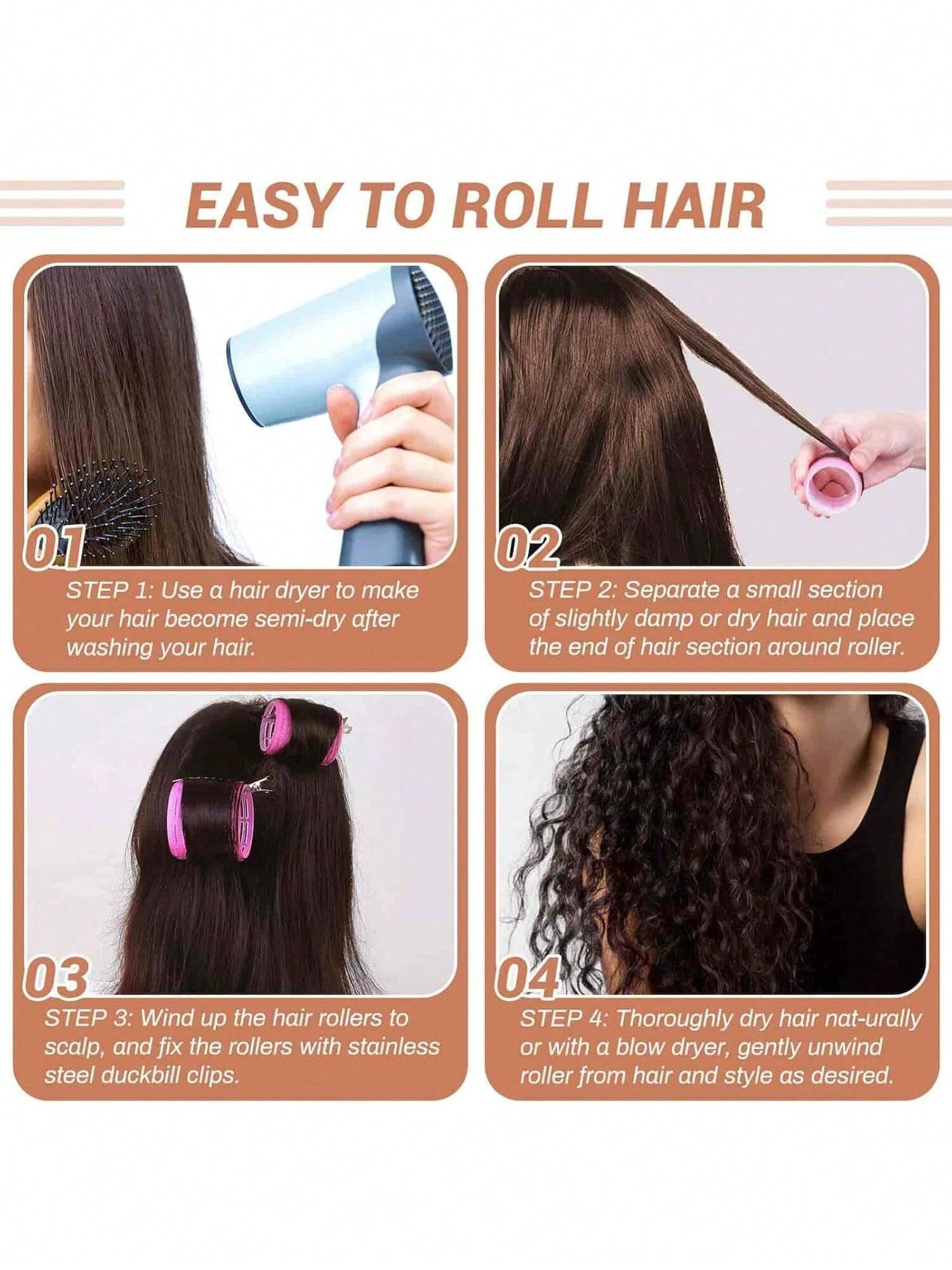 Hair Curlers With Clips, Self-Gripping Hair Roller, Suitable For Long/Medium/Short Hair And Bangs, DIY Hair Curling Tool (Includes 12 Large Hair Rollers + 6 Clips)