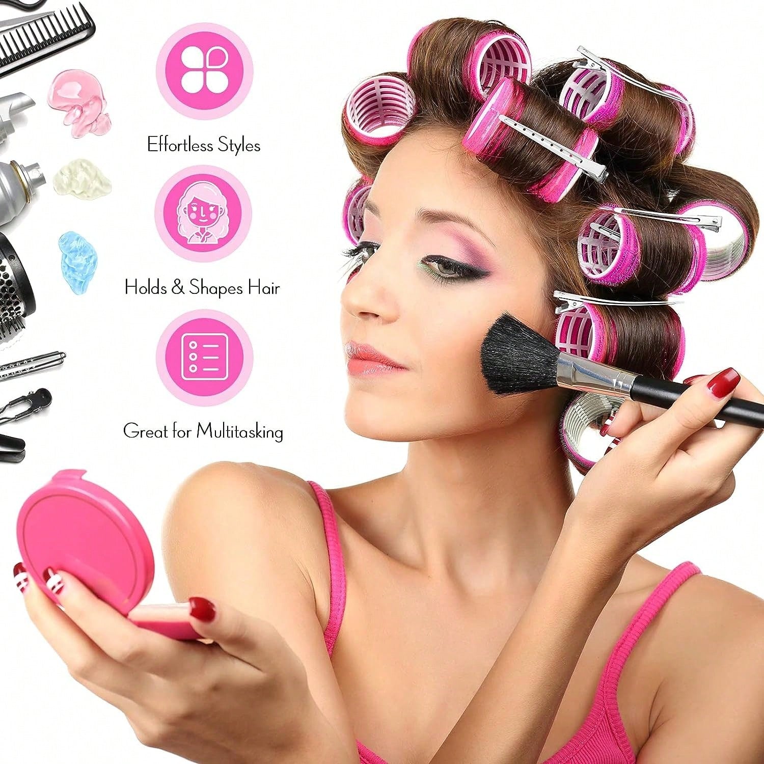 Hair Curlers With Clips, Self-Gripping Hair Roller, Suitable For Long/Medium/Short Hair And Bangs, DIY Hair Curling Tool (Includes 12 Large Hair Rollers + 6 Clips)