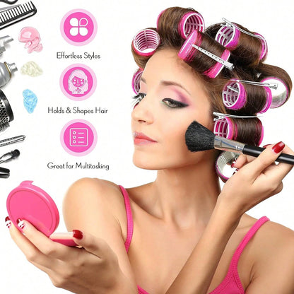 Hair Curlers With Clips, Self-Gripping Hair Roller, Suitable For Long/Medium/Short Hair And Bangs, DIY Hair Curling Tool (Includes 12 Large Hair Rollers + 6 Clips)