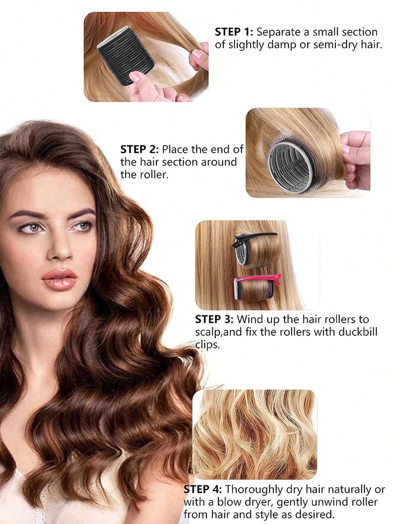 Hair Curlers With Clips, Self-Gripping Hair Roller, Suitable For Long/Medium/Short Hair And Bangs, DIY Hair Curling Tool (Includes 12 Large Hair Rollers + 6 Clips)
