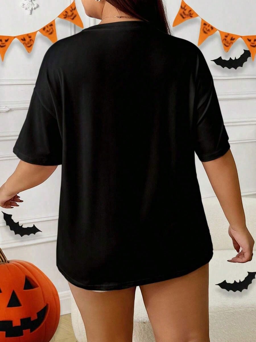 Halloween Cute Lace Ghost And Pumpkin Print Women's T-Shirt